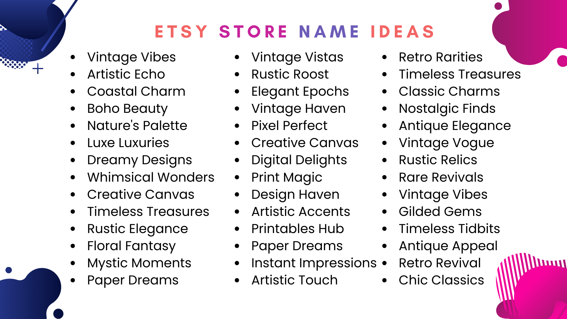500 + Etsy Store Name Ideas For your Online Presence